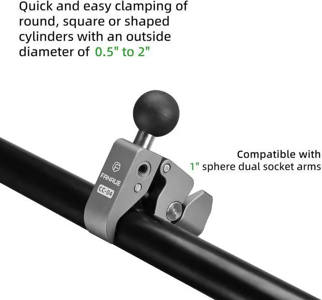 Alt view image 4 of 7 - FANAUE Handlebar Base Mount Strong Rod Clamp with 1'' Ball for Rails 0.5" to 2.0" in Diameter, Compatible with RAM Mounts B Size Double Socket Arm & Bike Motorcycle Phone Mount Holder