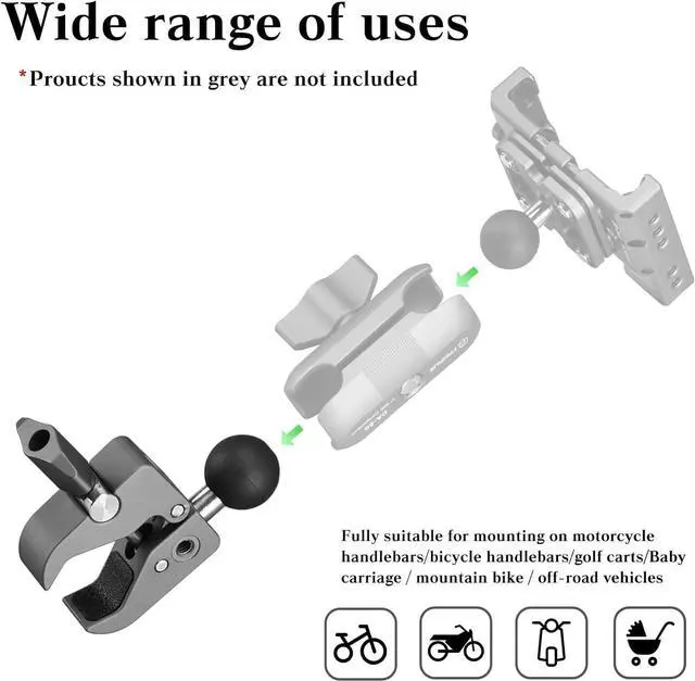 Alt view image 5 of 7 - FANAUE Handlebar Base Mount Strong Rod Clamp with 1'' Ball for Rails 0.5" to 2.0" in Diameter, Compatible with RAM Mounts B Size Double Socket Arm & Bike Motorcycle Phone Mount Holder