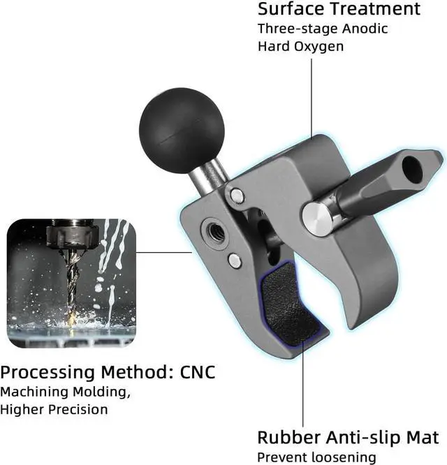 Alt view image 7 of 7 - FANAUE Handlebar Base Mount Strong Rod Clamp with 1'' Ball for Rails 0.5" to 2.0" in Diameter, Compatible with RAM Mounts B Size Double Socket Arm & Bike Motorcycle Phone Mount Holder