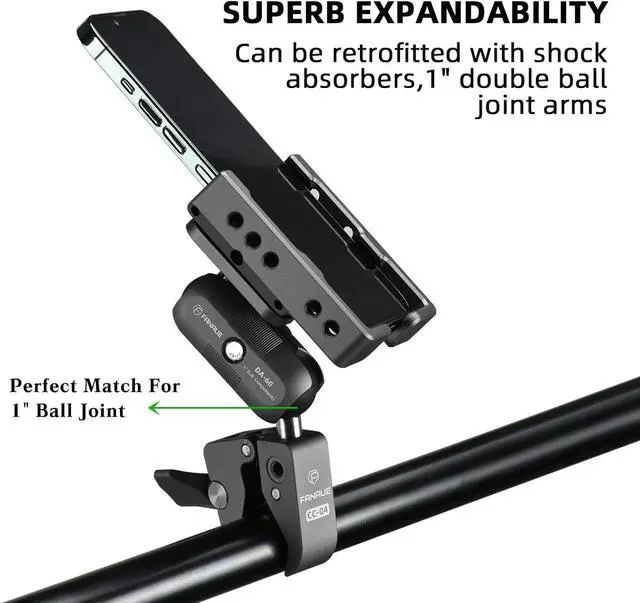 Alt view image 6 of 7 - FANAUE Handlebar Base Mount Strong Rod Clamp with 1'' Ball for Rails 0.5" to 2.0" in Diameter, Compatible with RAM Mounts B Size Double Socket Arm & Bike Motorcycle Phone Mount Holder
