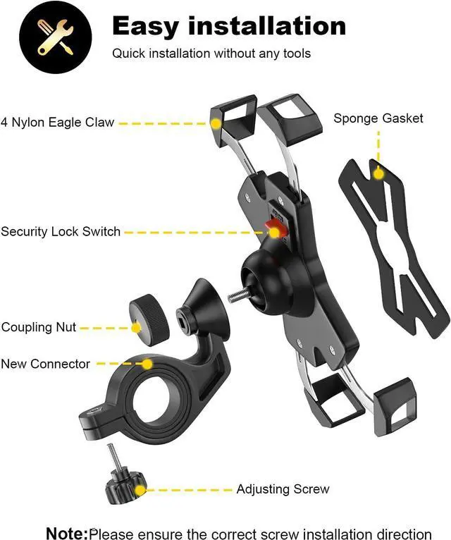 Alt view image 3 of 7 - New Bike Phone Mount with Stainless Steel Clamp Arms Anti Shake and Stable 360° Rotation Bike Accessories/Bike Phone Holder for Any Smartphones GPS Other Devices Between 4 and 7 inches