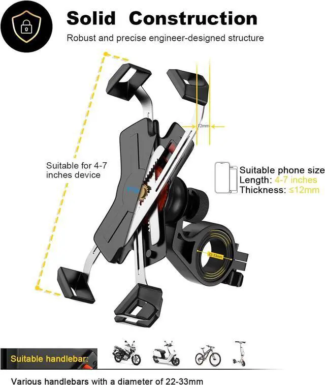 Alt view image 4 of 7 - New Bike Phone Mount with Stainless Steel Clamp Arms Anti Shake and Stable 360° Rotation Bike Accessories/Bike Phone Holder for Any Smartphones GPS Other Devices Between 4 and 7 inches