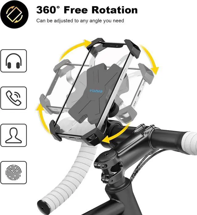 Alt view image 5 of 7 - New Bike Phone Mount with Stainless Steel Clamp Arms Anti Shake and Stable 360° Rotation Bike Accessories/Bike Phone Holder for Any Smartphones GPS Other Devices Between 4 and 7 inches