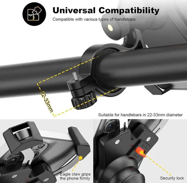 Alt view image 6 of 7 - New Bike Phone Mount with Stainless Steel Clamp Arms Anti Shake and Stable 360° Rotation Bike Accessories/Bike Phone Holder for Any Smartphones GPS Other Devices Between 4 and 7 inches