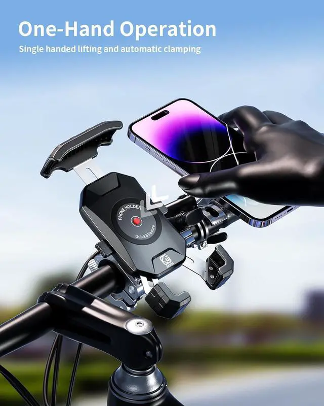 Alt view image 2 of 6 - Kewig Bike Phone Mount Holder, Motorcycle Phone Mount [1s Lock] [One Hand Operation], Bicycle Scooter Handlebar Cradle Clip for iPhone 16 Pro Max/Plus,15 14 13 Mini and 4.0-7" Phone