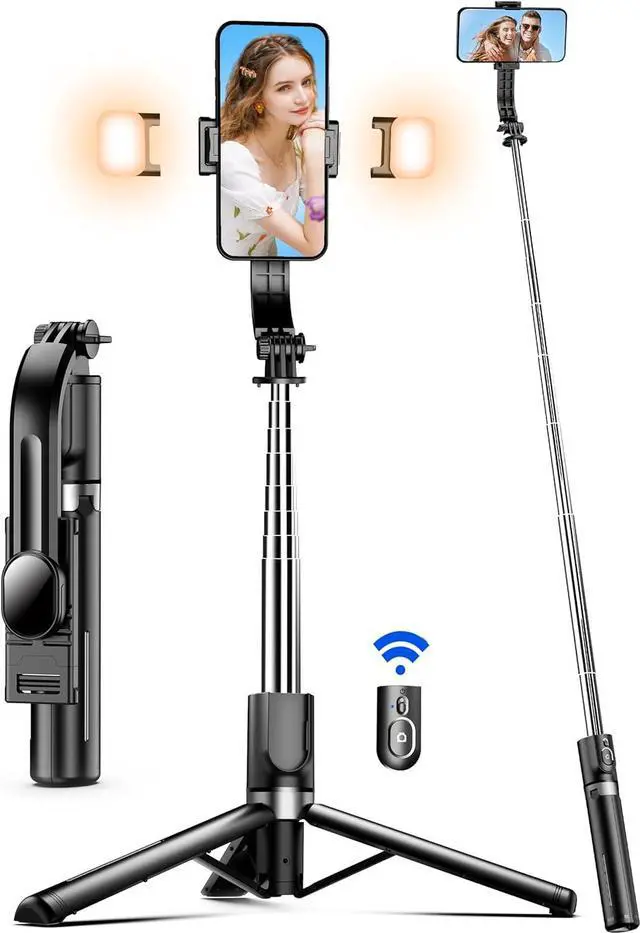Main image of 45" Selfie Stick Tripod with 2 Lights, Extendable 5 in 1 Selfie Stick Phone Tripod, Portable Selfie Sticks with Wireless Remote Compatible with iPhone 15/14/13 Pro Max, Samsung, Android, Gopro