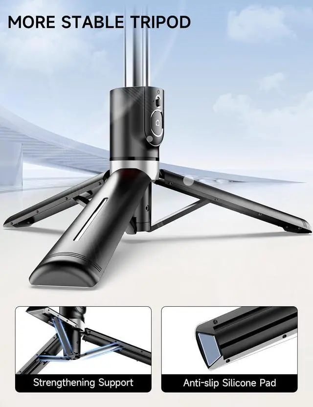 Alt view image 4 of 7 - 45" Selfie Stick Tripod with 2 Lights, Extendable 5 in 1 Selfie Stick Phone Tripod, Portable Selfie Sticks with Wireless Remote Compatible with iPhone 15/14/13 Pro Max, Samsung, Android, Gopro