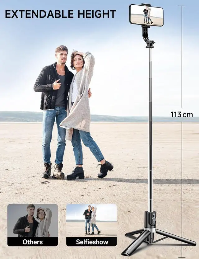 Alt view image 3 of 7 - 45" Selfie Stick Tripod with 2 Lights, Extendable 5 in 1 Selfie Stick Phone Tripod, Portable Selfie Sticks with Wireless Remote Compatible with iPhone 15/14/13 Pro Max, Samsung, Android, Gopro