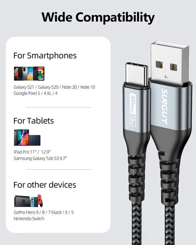 Alt view image 7 of 7 - SUNGUY USB C Cable 1.5FT [3Pack] 3A USB to USB C Cable Fast Charging Data Sync Braided Compatible with iPhone 16 15 Pro/Pro Max/Plus, Samsung Galaxy S24/S23/S22, Note10/9, USB C Devices