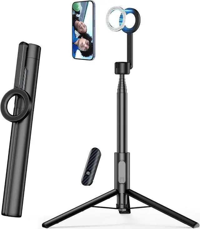 Main image of SEAJIC Magnetic Phone Tripod for iPhone 54" Selfie Stick Tripod with Remote and Metal Ring, Phone for Video Recording, Cell Phone Mount Stand for Cellphone (Black, 64in)