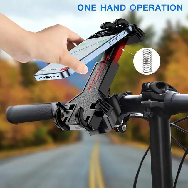 Alt view image 3 of 7 - Motorcycle Phone Mount Bike Phone Mount Holder Heavy Duty Thicker Motorcycle Handlebar Phone Mount Clamp One Hand Operation ATV Scooter Phone Mount for 4.7- 7.2 Cellphone