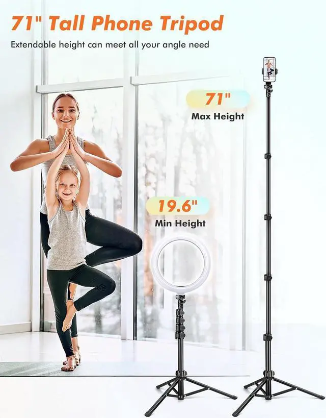 Alt view image 2 of 7 - 71" Tripod for iPhone, Phone Tripod Selfie Stick with Remote, Cell Phone Tripods & Tall Travel Tripods for Recording Video Selfies Photo, Compatible with iPhone 16 15 14 Pro Max 13 Android