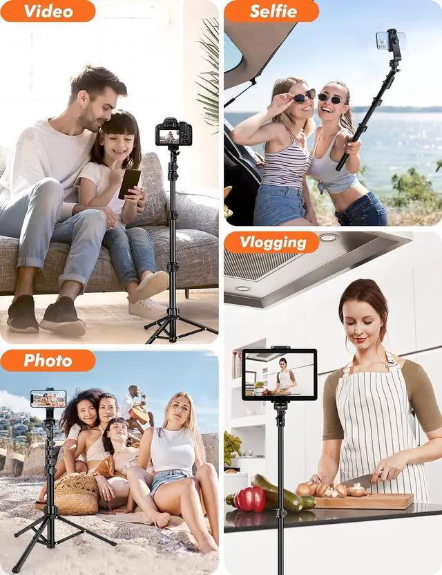Alt view image 5 of 7 - 71" Tripod for iPhone, Phone Tripod Selfie Stick with Remote, Cell Phone Tripods & Tall Travel Tripods for Recording Video Selfies Photo, Compatible with iPhone 16 15 14 Pro Max 13 Android