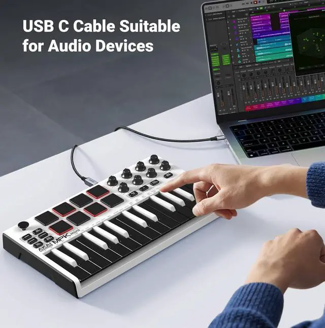 Alt view image 3 of 7 - USB B to USB C 3 FT Printer Cable Nylon USB B to C Cord for MacBook Pro/Air MIDI Cable Compatible with Yamaha Piano Keyboard DAC DJ Controller for iPad