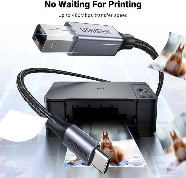 Alt view image 5 of 7 - USB B to USB C 3 FT Printer Cable Nylon USB B to C Cord for MacBook Pro/Air MIDI Cable Compatible with Yamaha Piano Keyboard DAC DJ Controller for iPad