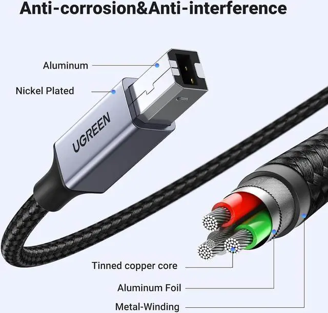 Alt view image 6 of 7 - USB B to USB C 3 FT Printer Cable Nylon USB B to C Cord for MacBook Pro/Air MIDI Cable Compatible with Yamaha Piano Keyboard DAC DJ Controller for iPad
