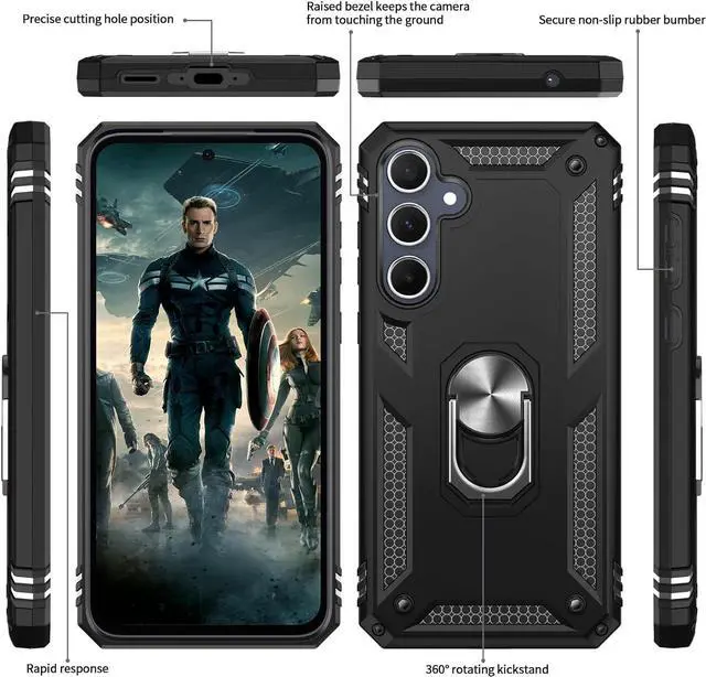 Alt view image 2 of 7 - for -Galaxy-A35-5G-Case: with Screen Protector and Camera Lens Protector Military-Grade Heavy Duty Cell Phone Case Cover with Magnetic Ring Stand for  A35 5G Black