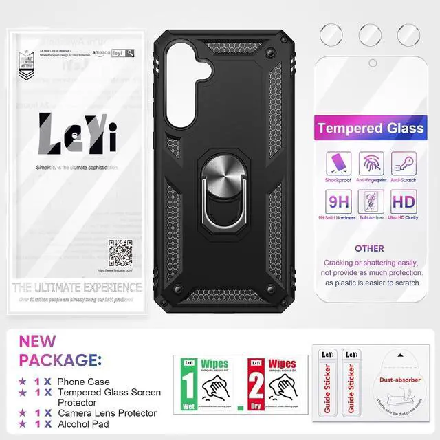Alt view image 7 of 7 - for -Galaxy-A35-5G-Case: with Screen Protector and Camera Lens Protector Military-Grade Heavy Duty Cell Phone Case Cover with Magnetic Ring Stand for  A35 5G Black