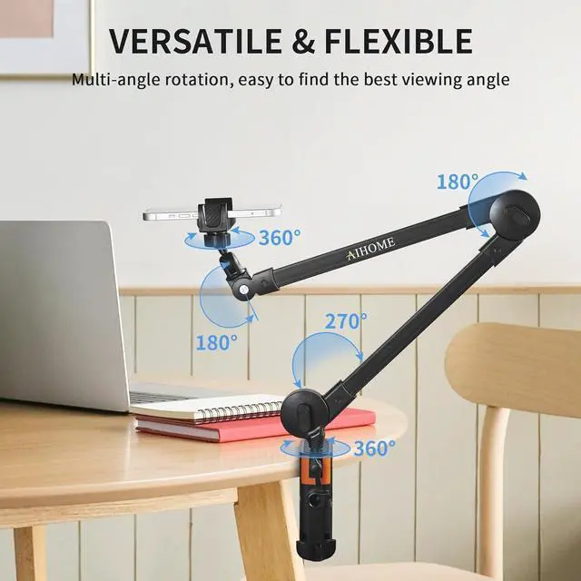 Alt view image 5 of 7 - Phone Holder for Desk Bed Overhead Phone Mount with Wireless Remote Flexible Phone Stand Lazy Bracket Mount Long Arms Clamp Clip for iPhone  Google Pixel Moto
