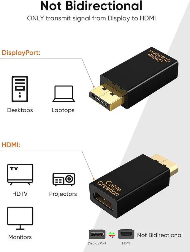Alt view image 2 of 7 - DisplayPort to HDMI Adapter 10 Pack 1080P Gold Plated DP to HDMI Adapter (Male to Female) 1.3V Uni-Directional Display Port to HDMI Adapter