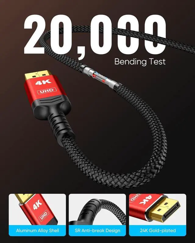 Alt view image 6 of 7 - DisplayPort to HDMI Cable 6FT 4K DP (Display Port) to HDMI Cable Male Adapter Uni-Directional 4K@30Hz/2K@60Hz/1080P@120Hz UHD High Speed Nylon Braided Cord for Monitor Projector Desktop