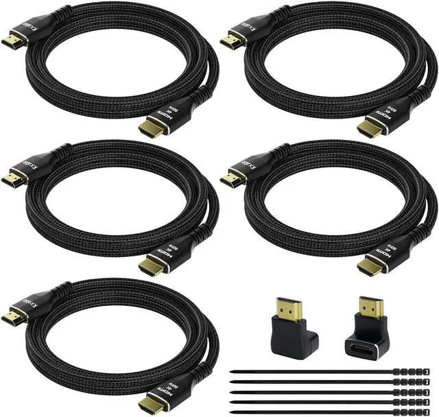 Main image of 4K HDMI Cable 25 Feet (5 Pack), Ultra HD HDMI 2.0 Cable, Nylon Braided & Gold-Plated Connectors, 4K @ 60Hz, 2K,1080P, HDCP 2.2, ARC, Bulk HDMI Cables for Laptop, Monitors, HDTV, PS5, Xbox One & More