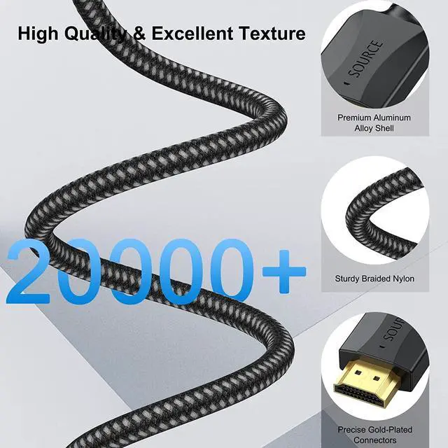 Alt view image 6 of 7 - Short HDMI Cables 1 Ft 5-Pack Thin 4K HDMI Cables Braided- High Speed HDMI 2.0 Cable Male to Male Flexible with Ethernet 4K@60hz HDR 3D ARC & CL3 Rated
