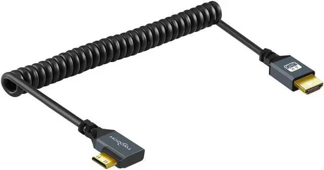 Main image of Left Angled Coiled Mini HDMI to HDMI Cable 90° Degree Mini HDMI to HDMI Coiled Cable Support 3D/4K 1080P Stretched Length to 1.5M / 5FT