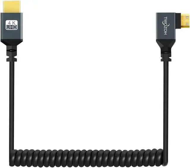 Alt view image 2 of 7 - Left Angled Coiled Mini HDMI to HDMI Cable 90° Degree Mini HDMI to HDMI Coiled Cable Support 3D/4K 1080P Stretched Length to 1.5M / 5FT