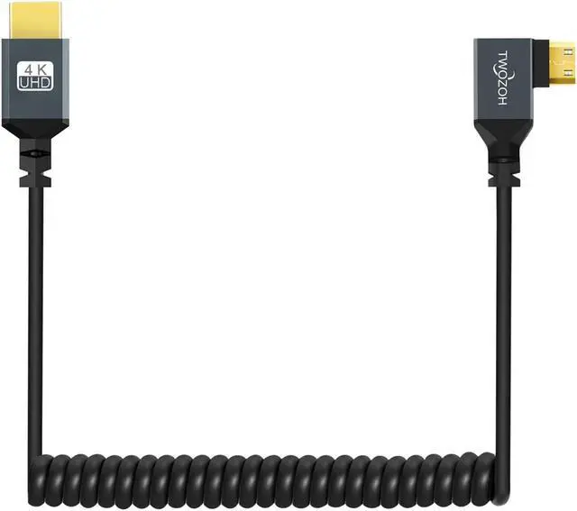 Alt view image 7 of 7 - Left Angled Coiled Mini HDMI to HDMI Cable 90° Degree Mini HDMI to HDMI Coiled Cable Support 3D/4K 1080P Stretched Length to 1.5M / 5FT