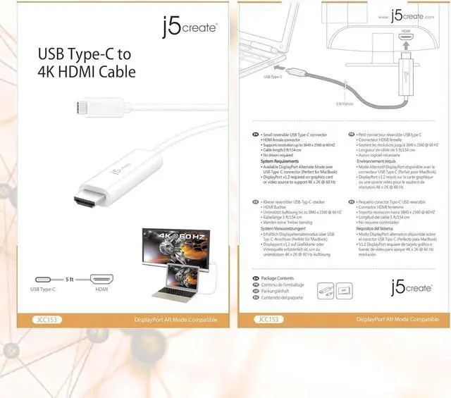 Alt view image 6 of 6 - USB C to HDMI Adapter Cable - 5ft 4K@60Hz Type C [Thunderbolt 3 Compatible] to HDMI Cable for MacBook Pro MacBook Air iPad Pro Tablet PC Laptop Computers