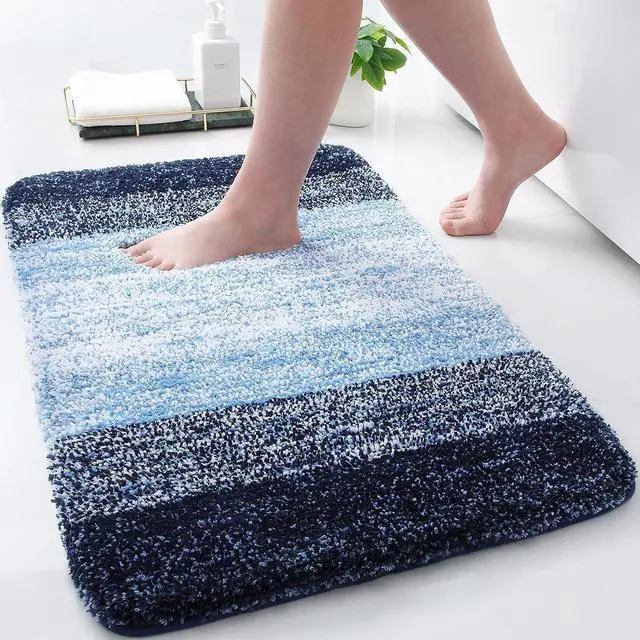 Main image of Microfiber Bathroom Rugs Shaggy Soft and Absorbent Bath Rug Non-Slip Thick Plush Mat Machine Washable Dry Mats for Bathroom Tub Shower 24 x 16 Blue