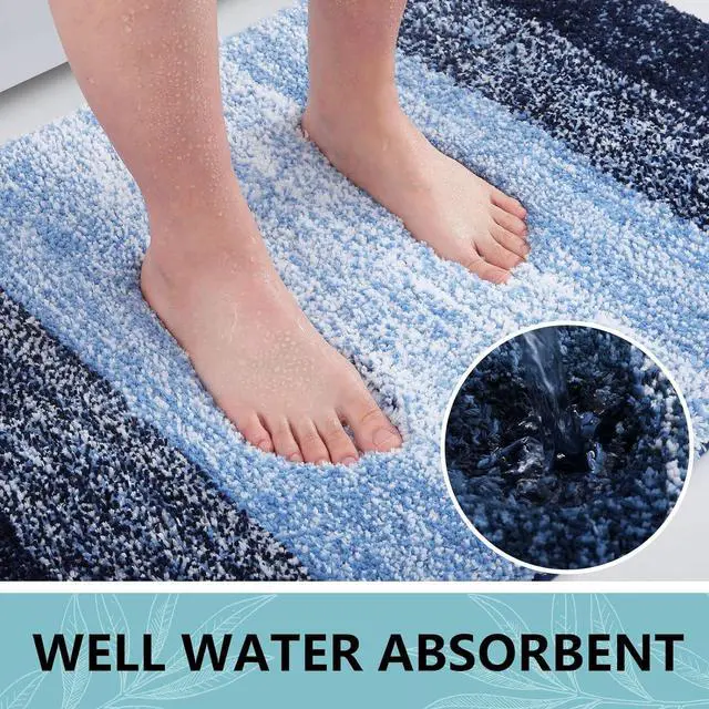 Alt view image 2 of 7 - Microfiber Bathroom Rugs Shaggy Soft and Absorbent Bath Rug Non-Slip Thick Plush Mat Machine Washable Dry Mats for Bathroom Tub Shower 24 x 16 Blue