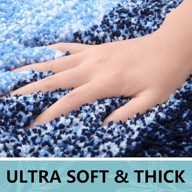 Alt view image 3 of 7 - Microfiber Bathroom Rugs Shaggy Soft and Absorbent Bath Rug Non-Slip Thick Plush Mat Machine Washable Dry Mats for Bathroom Tub Shower 24 x 16 Blue