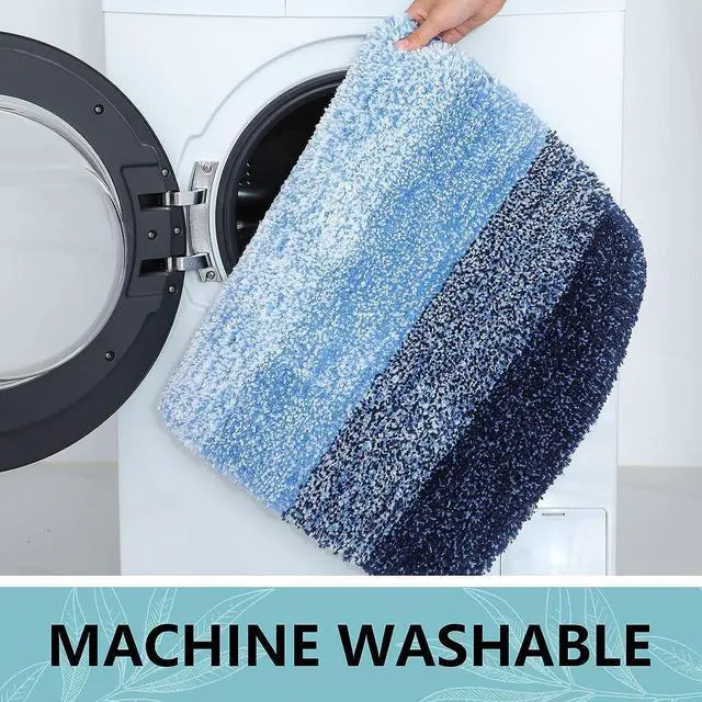 Alt view image 6 of 7 - Microfiber Bathroom Rugs Shaggy Soft and Absorbent Bath Rug Non-Slip Thick Plush Mat Machine Washable Dry Mats for Bathroom Tub Shower 24 x 16 Blue