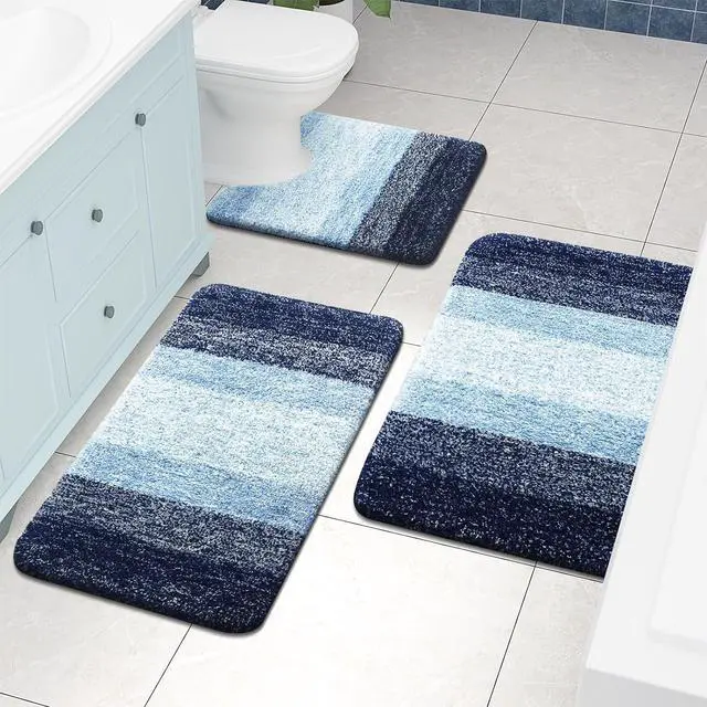 Alt view image 7 of 7 - Microfiber Bathroom Rugs Shaggy Soft and Absorbent Bath Rug Non-Slip Thick Plush Mat Machine Washable Dry Mats for Bathroom Tub Shower 24 x 16 Blue