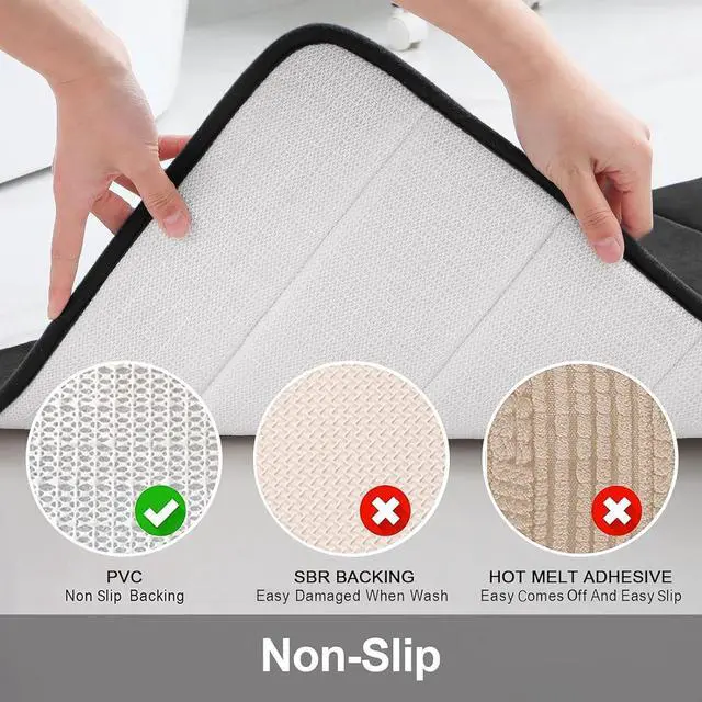 Alt view image 4 of 6 - Memory Foam Bath Mat Rug 30 x 20 Ultra Soft and Non-Slip Bathroom Rugs Water Absorbent and Machine Washable Bath Rug for Bathroom Shower and Tub Black