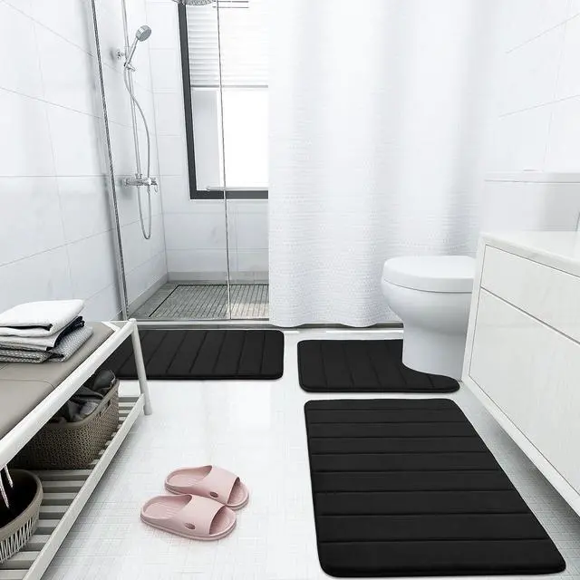 Alt view image 2 of 6 - Memory Foam Bath Mat Rug 30 x 20 Ultra Soft and Non-Slip Bathroom Rugs Water Absorbent and Machine Washable Bath Rug for Bathroom Shower and Tub Black