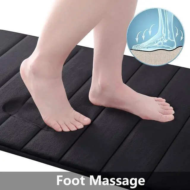 Alt view image 3 of 6 - Memory Foam Bath Mat Rug 30 x 20 Ultra Soft and Non-Slip Bathroom Rugs Water Absorbent and Machine Washable Bath Rug for Bathroom Shower and Tub Black