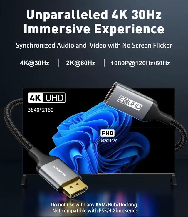 Alt view image 2 of 7 - Display Port to HDMI 4K Adapter | Braided DP DisplayPort Male to HDMI Female Uni-Directional Converter for PC  HP AMD NVIDIA Laptop HDTV Monitor and Other Passive