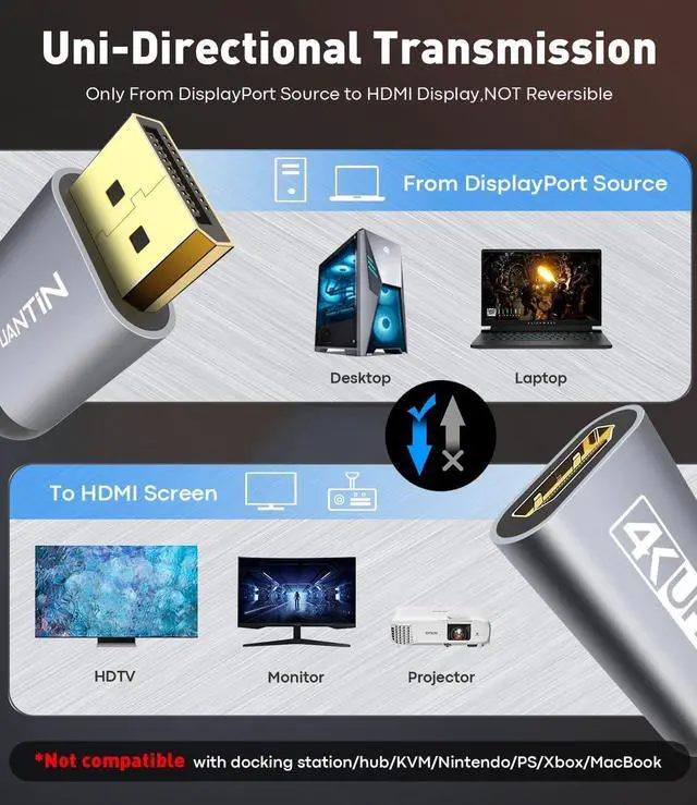 Alt view image 5 of 7 - Display Port to HDMI 4K Adapter | Braided DP DisplayPort Male to HDMI Female Uni-Directional Converter for PC  HP AMD NVIDIA Laptop HDTV Monitor and Other Passive