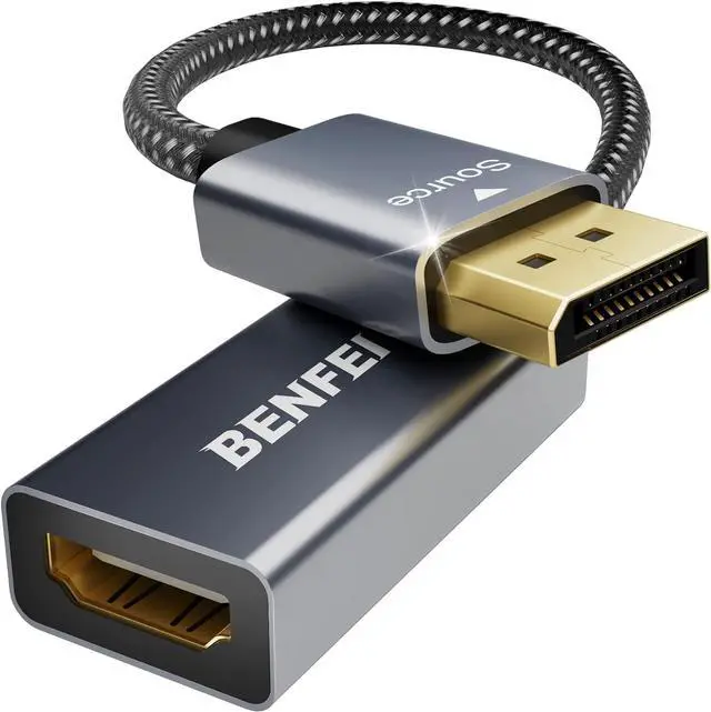 Main image of 4K DisplayPort to HDMI Adapter Cable (2K 60Hz 1080p 120Hz) Uni-Directional Display Port to HDMI Monitor Converter Compatible for HP  GPU AMD NVIDIA More. Male to Female
