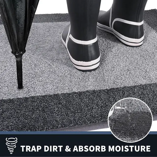 Alt view image 3 of 7 - Dirt Trapper Door Mat 20 x 32 Non-Slip/Skid Machine Washable Entryway Rug Shoes Scraper Throw Rug Super Absorbent Area Rug for Muddy Wet Shoes and Paws Light Grey & Grey