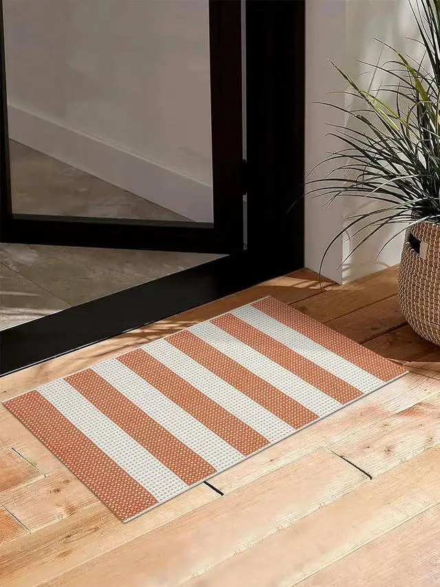 Alt view image 2 of 7 - Door Mat Outdoor 24x35 Orange and White Striped Rug Front Door Rug Indoor Outdoor Washable Welcome Mats Cotton Woven Entryway Rug for Front Porch/Laundry/Bathroom/Bedroom
