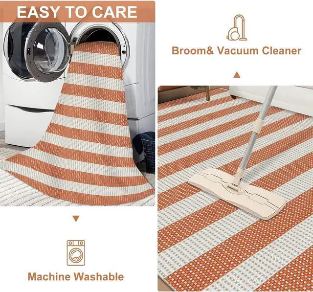Alt view image 7 of 7 - Door Mat Outdoor 24x35 Orange and White Striped Rug Front Door Rug Indoor Outdoor Washable Welcome Mats Cotton Woven Entryway Rug for Front Porch/Laundry/Bathroom/Bedroom