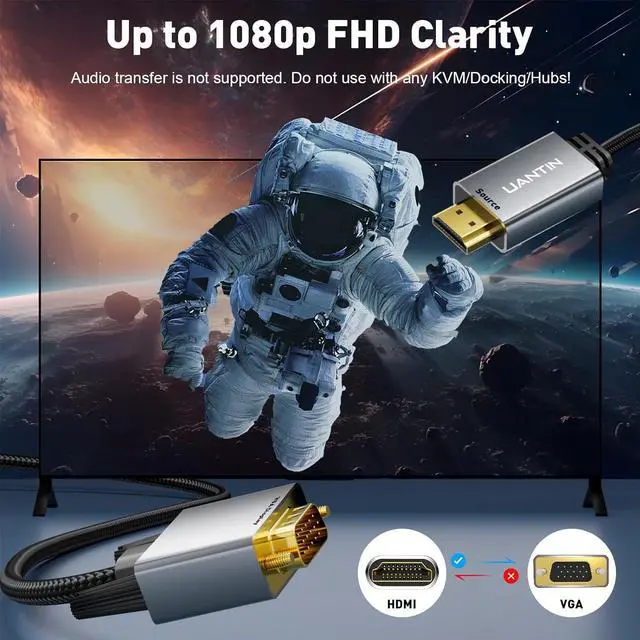 Alt view image 2 of 7 - HDMI to VGA Cable Adapter 10FT |Anti-Interference Gold-Plated Plugs| 1080P Aluminum HDMI Source to VGA Display Braided Cord (Male to Male) for PC Laptop Xbox Graphics Card Monitor More