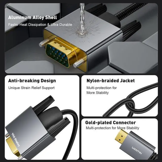 Alt view image 6 of 7 - HDMI to VGA Cable Adapter 10FT |Anti-Interference Gold-Plated Plugs| 1080P Aluminum HDMI Source to VGA Display Braided Cord (Male to Male) for PC Laptop Xbox Graphics Card Monitor More