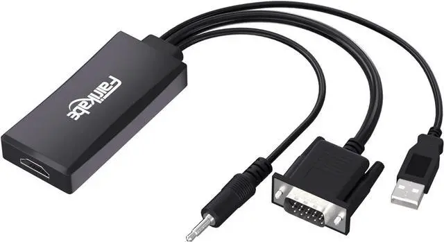 Main image of VGA to HDMI Adapter with Audio (PC VGA Output Source to TV/Monitor with HDMI Input Display) VGA Male to HDMI Female Converter for Monitor 1080p VGA HDMI Adapter USB Powered