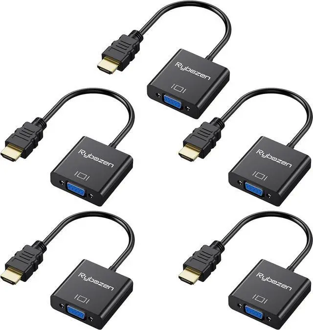 Main image of HDMI to VGA Adapter 5 Pack Gold-Plated HDMI to VGA Converter (Male to Female) Compatible for Computer Laptop PC Monitor Projector HDTV Chromebook Raspberry Pi  Xbox and More