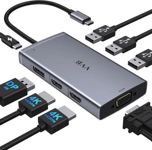 Main image of USB C Laptop Docking Station Dual Monitor Adapter for  HP, 8 in 1 Docking Station 3 Monitors Hub with 2 HDMI*4K, Displayport, VGA, 3USB 2.0,100W PD, Thunderbolt 4 USB C Dock for Lenovo,Surface